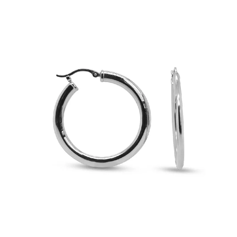 Ladies matte elegance earrings -14k White Gold Tube Hoop Earrings