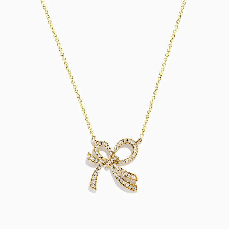 Ladies Necklaces with Golden Amber-Novelty 14K Yellow Gold Diamond Bow Necklace