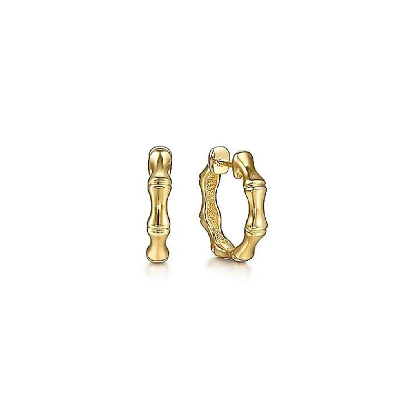 Ladies enamel hue earrings -Gabriel & Co. 14k Yellow Gold Bamboo Style Hoop Earrings