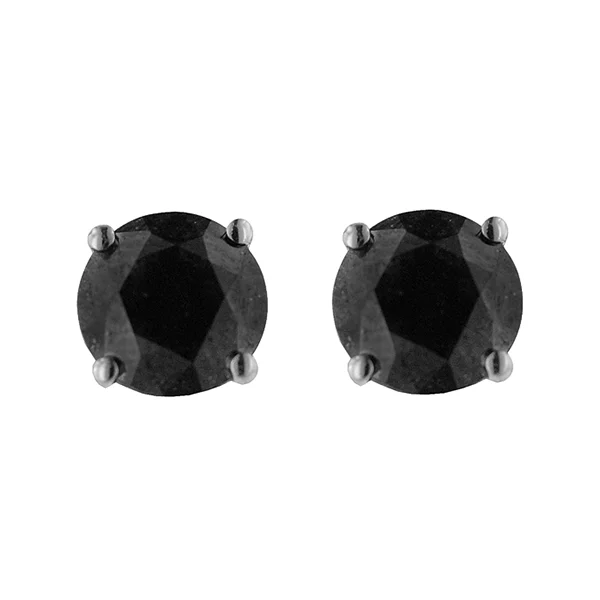 Ladies peaceful charm earrings -Enhanced Round Black Diamond Solitaire Earrings 2.00cttw