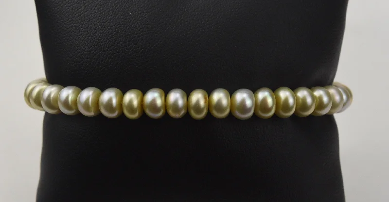 personalized ladies bracelets with engraving -Golden Green Button Pearl Elastic Bracelet