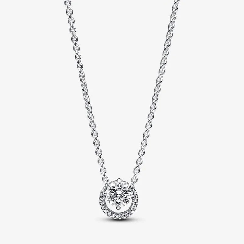 Ladies Necklaces for Hero Glow-PANDORA : Sparkling Round Halo Pendant Collier Necklace - Sterling Silver