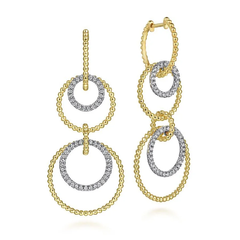 Ladies textured leather earrings -Gabriel & Co. - EG14352M45JJ - 14K White-Yellow Gold Diamond Huggie Drop Earrings