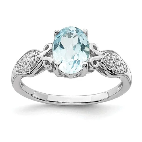 Ladies radiant Swarovski rings -Sterling Silver Oval Sky Blue Topaz And White CZ Ring