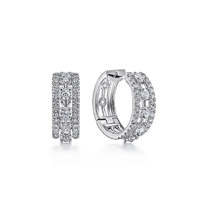 Ladies soothing shine earrings -Gabriel & Co 14K White Gold 15mm Diamond Hoop Earrings - .96cttw