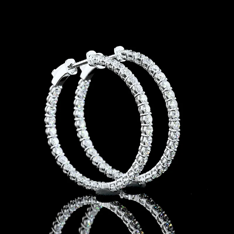 Ladies anniversary sparkle earrings -14K White Gold Lab Grown Diamond Hoop Earrings ER2557