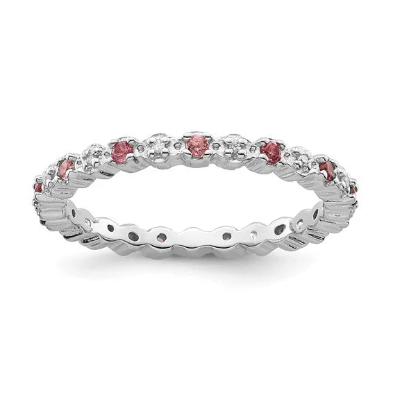 Ladies classic vintage rings -Sterling Silver Stackable Expressions Pink Tourmaline & Diamond Alternating Eternity Ring