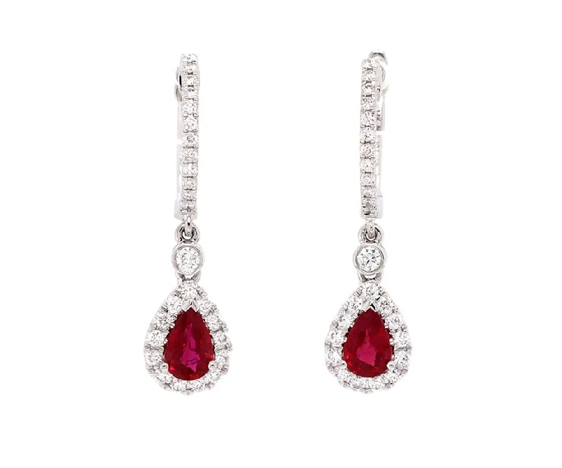 Ladies delicate strand earrings -New 0.91ctw Pear Ruby and 0.38ctw Diamond Frame Drop Earrings in 14K