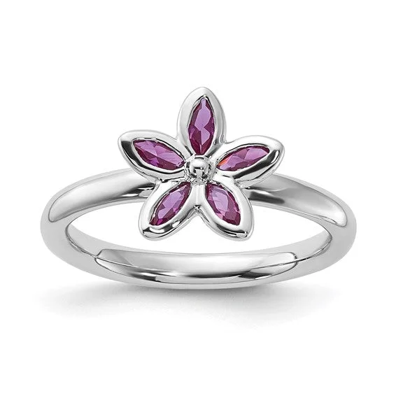 Ladies maternal bond rings -Sterling Silver Stackable Expressions Created Ruby Flower Ring Size 6