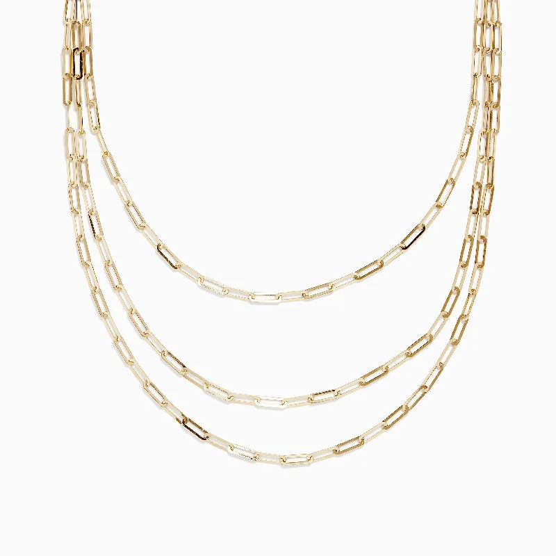 Ladies Necklaces for Student Glow-14K Yellow Gold 18" Layered Paperclip Chain Necklace