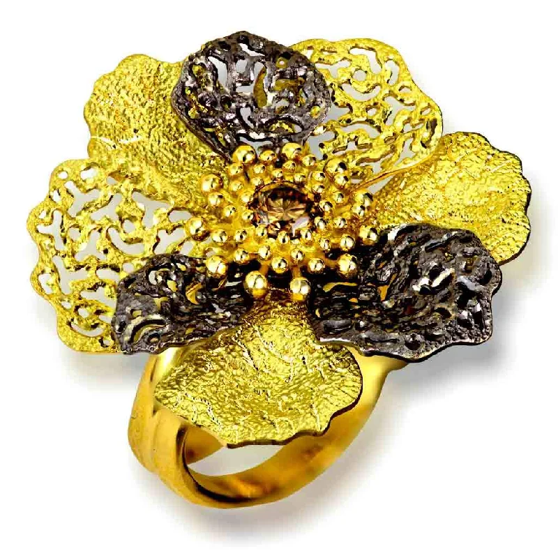 Ladies matte elegance rings -Gold Coronaria Ring with Champagne Diamond