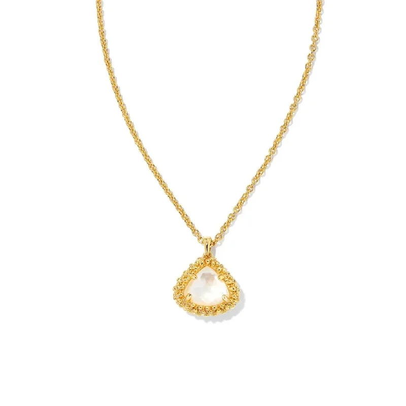 Ladies Necklaces with Round Spark-Kendra Scott : Framed Kendall Gold Short Pendant Necklace in Ivory Mother-of-Pearl