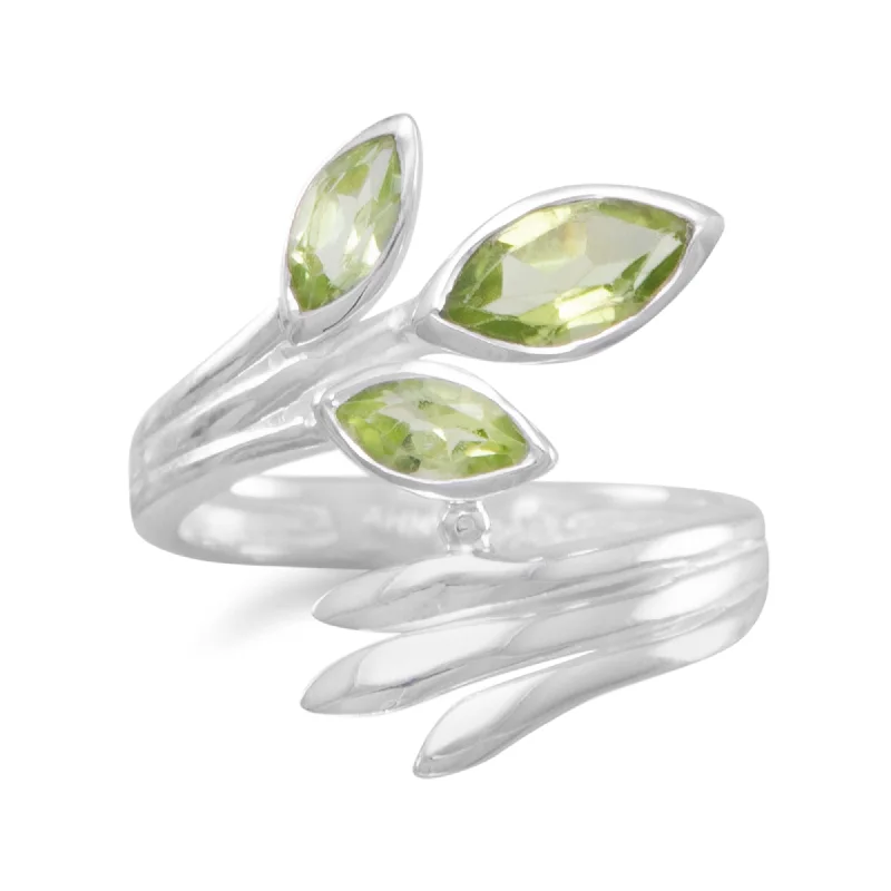 Ladies birthstone shine rings -Sterling Silver Peridot Marquise Wrap Ring