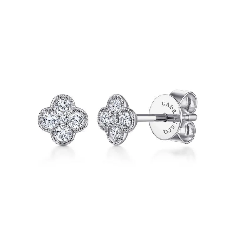 Ladies peaceful jade earrings -Gabriel & Co. - EG13715W45JJ - 14K White Gold Diamond Flower Stud Earrings