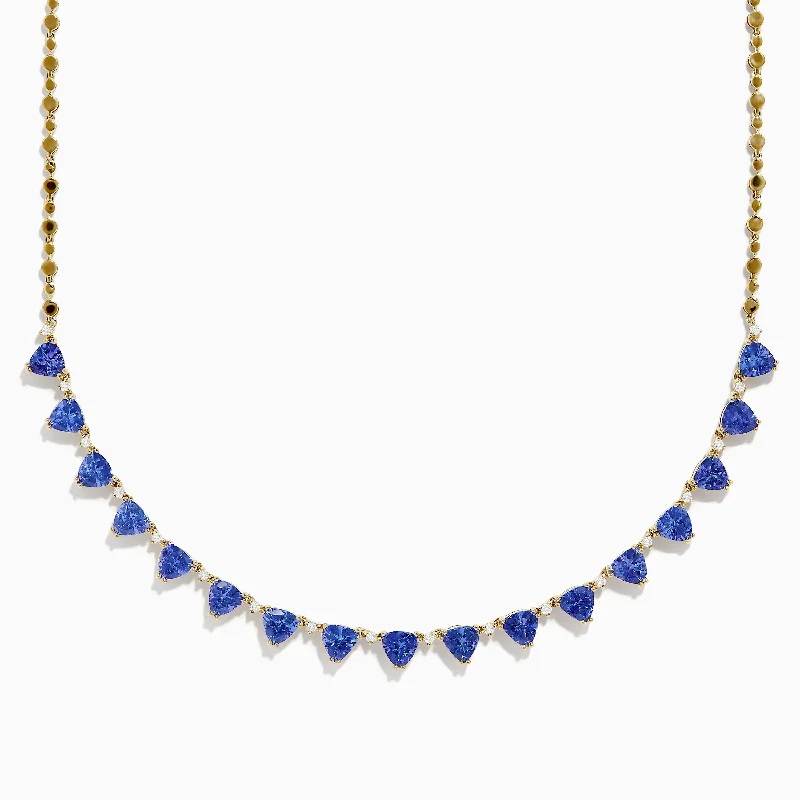 Ladies Necklaces with Amber Scapolite-14K Yellow Gold Tanzanite and Diamond Necklace