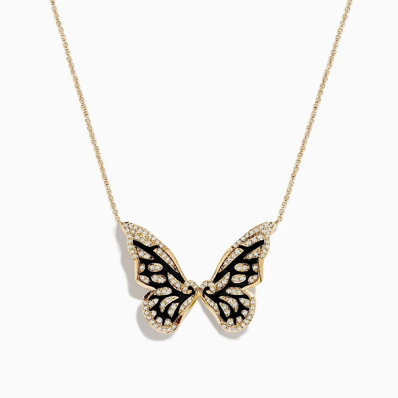 Ladies Necklaces for Artist Shine-Nature 14K Yellow Gold Diamond Butterfly Necklace