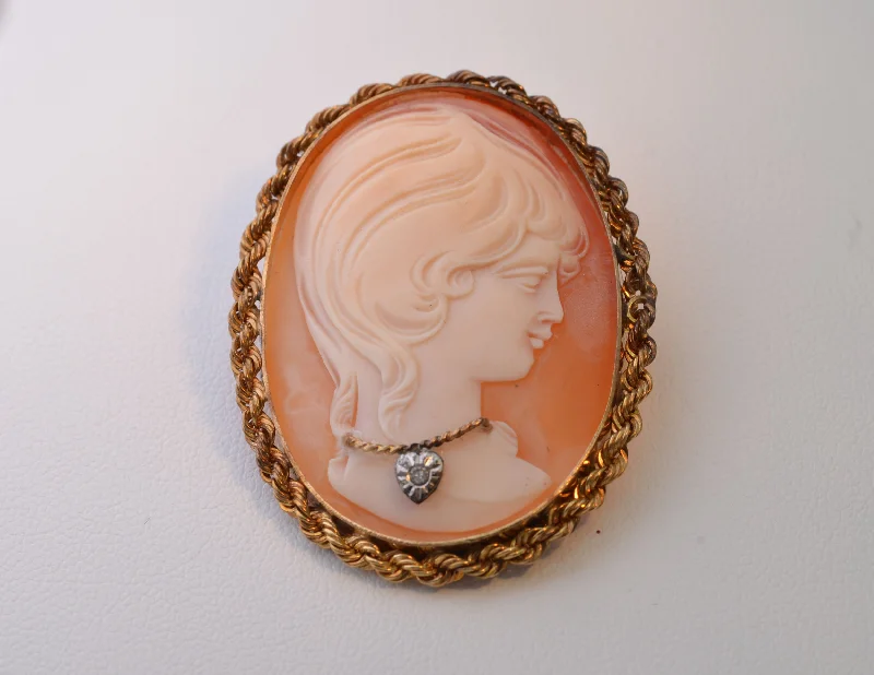 Ladies single hue rings -14K Yellow Gold-Framed Cameo with Young Girl Wearing Necklace