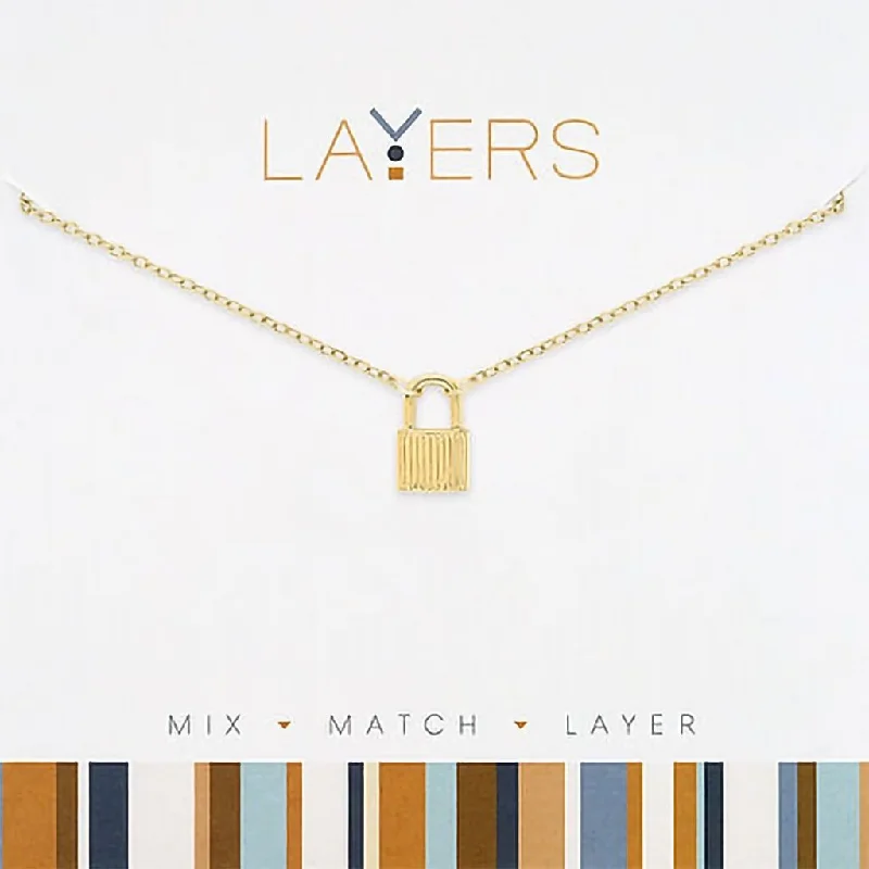 Ladies Necklaces Choker Shine-Center Court : Gold Padlock Layers Necklace