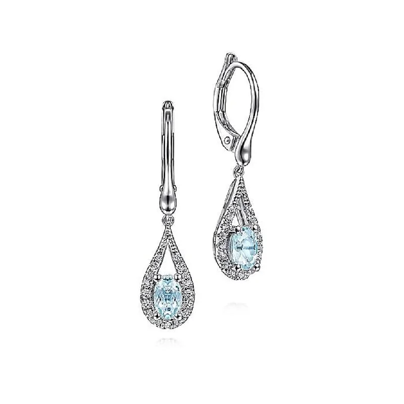 Ladies healing charm earrings -Gabriel & Co 14k White Gold Aquamarine and Diamond Drop Earrings