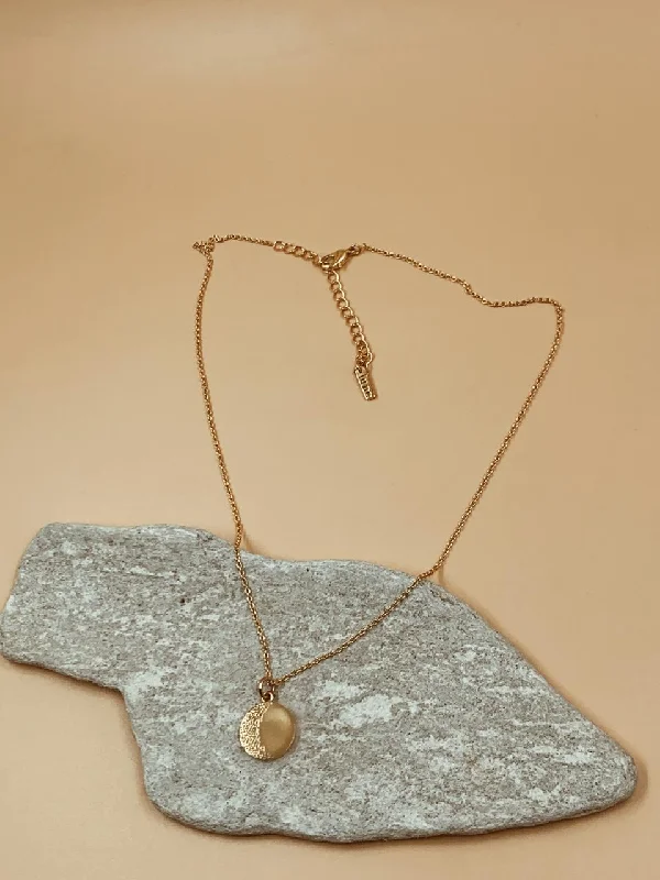 Ladies Necklaces with Crystal Glow-Small Moon Medallion Necklace | 18kt Solid Gold