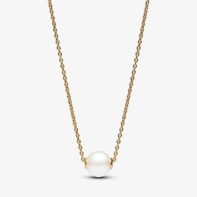 Ladies Necklaces for Elder Spark-PANDORA : Treated Freshwater Cultured Pearl Collier Necklace - Gold Plated