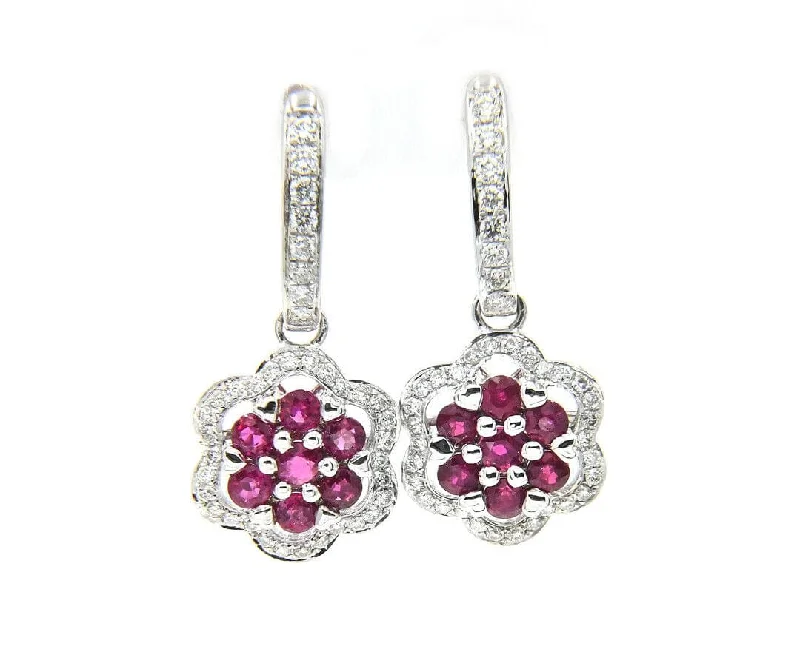 Ladies explorer gleam earrings -1.50ctw Rubies and 0.50ctw Pave Diamond Dangle Earrings in 14K