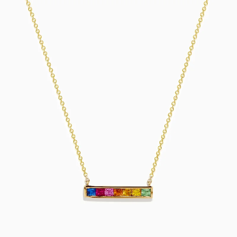 Ladies Necklaces for Beach Spark-Watercolors 14K Yellow Gold Multi Sapphire Necklace