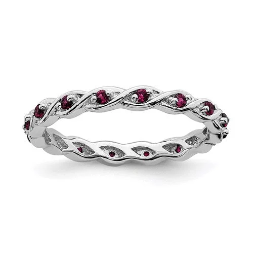 Ladies iridescent pearl rings -Sterling Silver Stackable Expressions Created Ruby Twist Eternity Ring