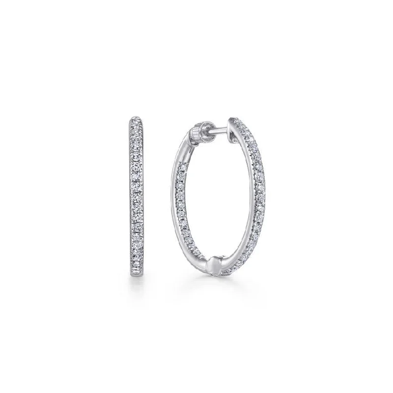 Ladies warm gleam earrings -Gabriel & Co. - EG10352W45JJ - 14K White Gold Prong Set 20mm Round Classic Diamond Hoop Earrings