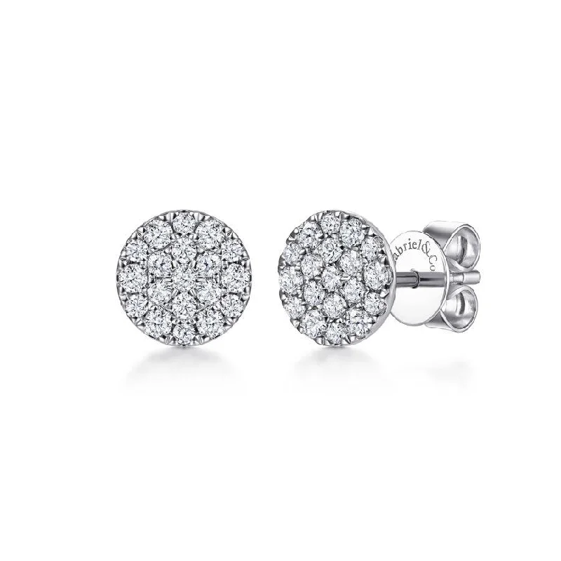 Ladies rose bloom earrings -Gabriel & Co. - EG12968W45JJ - 14K White Gold Round Pave Diamond Stud Earrings