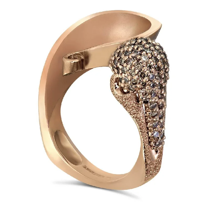 Ladies iridescent pearl rings -Gold Calla Ring with Champagne Diamonds