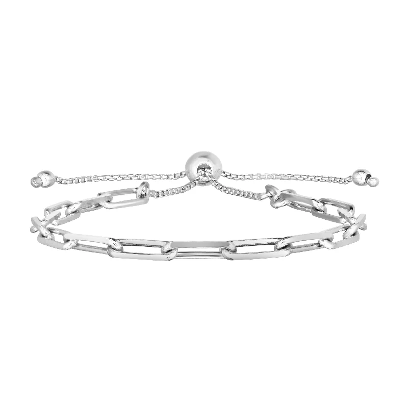 silver charm bracelets for women custom -Silver 3.8mm Paperclip Link Friendship Bracelet