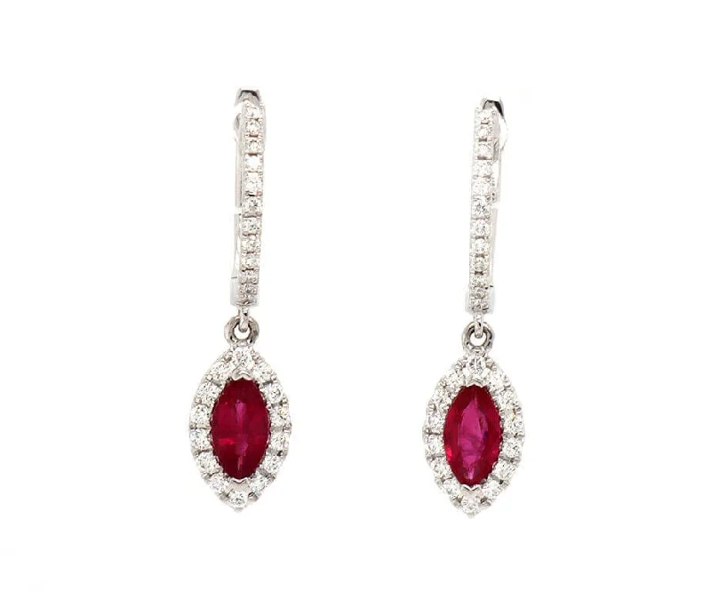 Ladies baroque richness earrings -New 0.97ctw Marquise Ruby and 0.33ctw Diamond Frame Drop Earrings in 14K