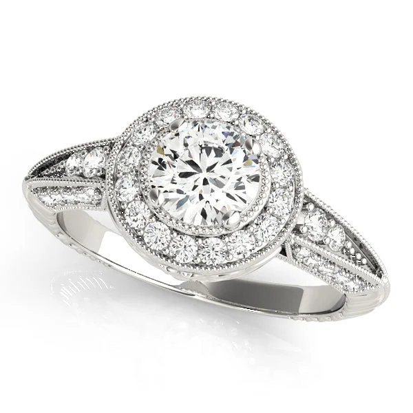 Ladies smooth glide wedding rings -Halo Diamond Engagement Ring