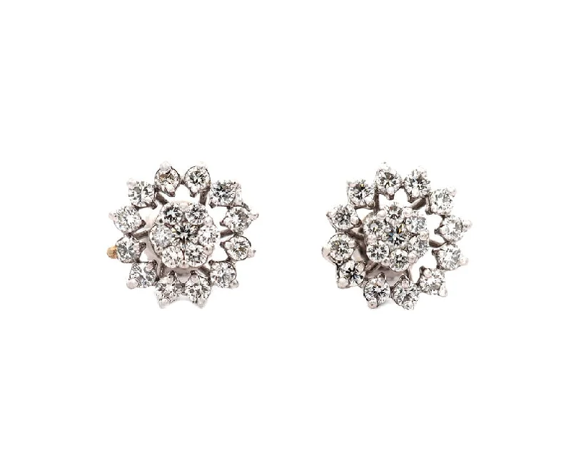 Ladies hippie soul earrings -1.30ctw Diamond Cluster Frame Stud Earrings in 14K