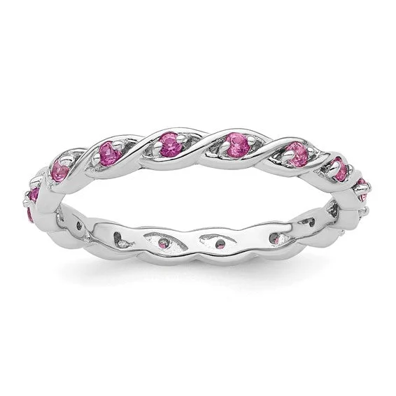 Ladies adjustable gleam rings -Sterling Silver Stackable Expressions Pink Sapphire Twist Eternity Ring