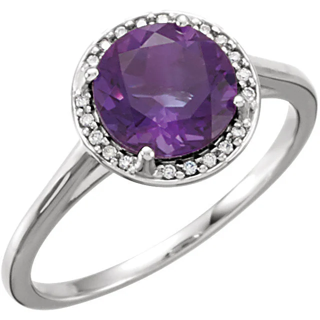 Ladies broad band rings -14k Gold Amethyst and .05CTW Diamond Halo Ring