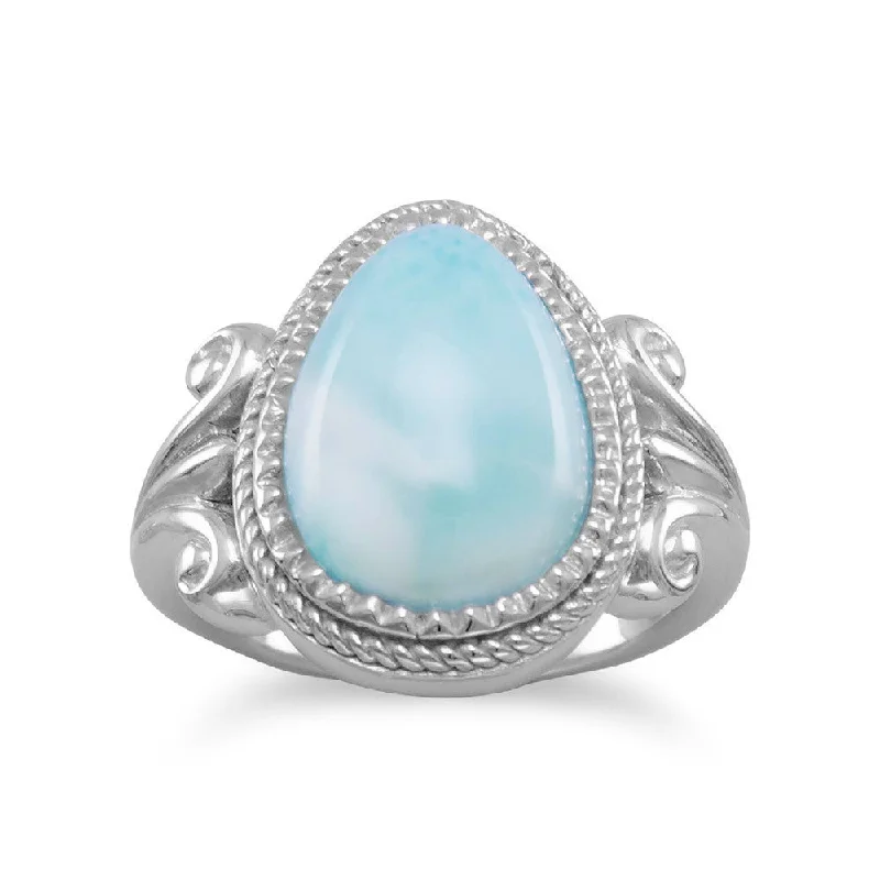 Ladies nostalgic retro rings -Sterling Silver Ornate Larimar Pear Ring