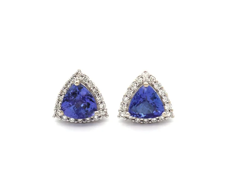 Ladies curated designer earrings -1.90ctw Trillion Tanzanite and 0.45ctw Diamond Frame Stud Earrings in 14K