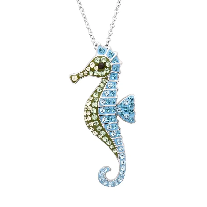 Ladies Necklaces for Bridal Glow-Ocean : Seahorse Necklace with Aqua Crystals