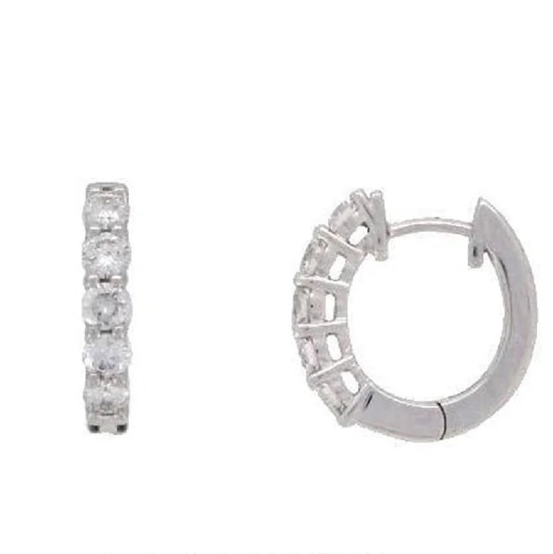 Ladies marked charm earrings -14k White Gold Diamond Huggie Hoop Earrings - .80cttw