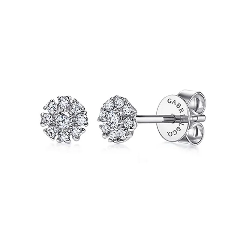 Ladies aged metal earrings -Gabriel & Co. 14K White Gold Floral Round Diamond Stud Earrings