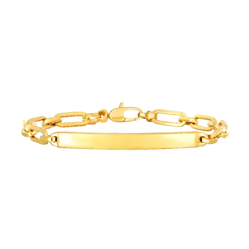 gold spiral bracelets for women -14K Gold Paperclip Chain ID Bracelet