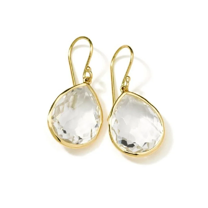 Ladies joyful gleam earrings -Ippolita 18k Yellow Gold Rock Crystal Rock Candy Small Single Stone Teardrop Earrings