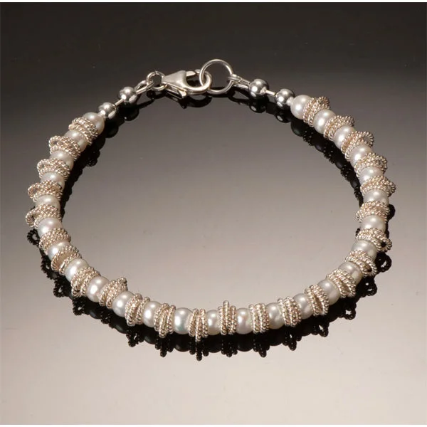 silver moon phase bracelets for women -Twisted Pearl Bracelet