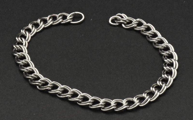 ladies gold bracelets wave patterns -Vintage Sterling Silver Chain Link Bracelet - NO CLOSURE