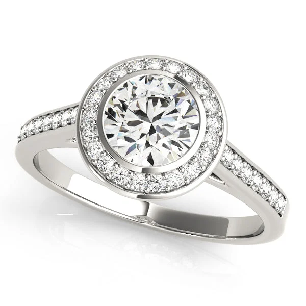 Ladies enamel hue wedding rings -Halo Diamond Engagement Ring