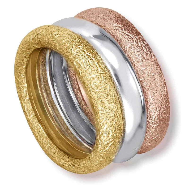 Ladies painted flair rings -Multi Gold Three Band Stackable Textured Rings