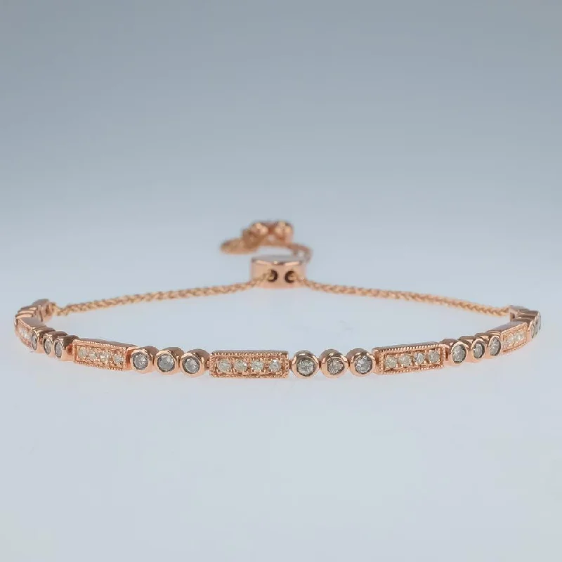 ladies yellow gold bracelets daily -0.80ctw Diamond Accents Adjustable Bolo Bracelet in 10K Rose Gold