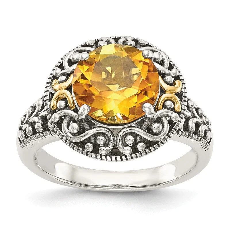 Ladies baroque richness rings -Shey Couture Sterling Silver w/ 14k Gold Accents Round Natural Citrine Ring